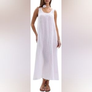 Classic White Sleeveless Linen Chemise Dress by Amazhiyu Size Small
